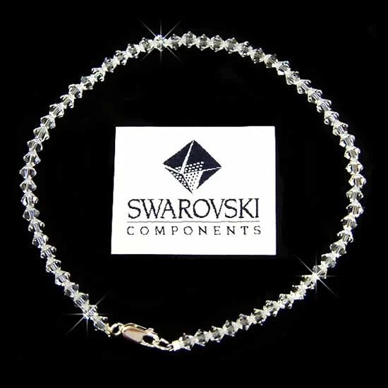 Semplice Sposa IN Swarovski Cristallo Spiaggia Nozze Argento Sterling Cavigliera - Immagine 1 di 1