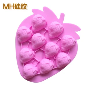 10 Strawberry Fruits Pink Silicone Mould Chocolate Fondant Jelly Ice Cube Mold - Picture 1 of 3