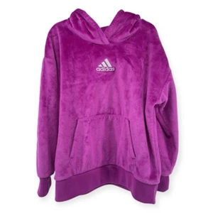 Adidas Girl’s Purple Cozy Sherpa Fleece Velour Logo Pullover Hoodie Small 7/8 - Picture 1 of 8