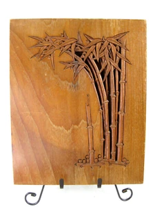 "Placca in legno cinese intagliata metà secolo bambù 12"" x 9 3/4" - Foto 1 di 12
