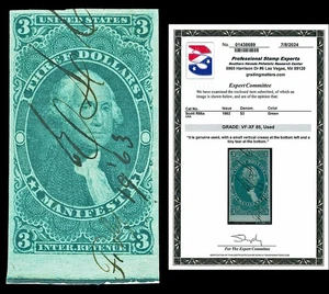 Scott R86a 1862 $3.00 Imperf Manifest Used Graded VF-XF 85 Cat $250 w/ PSE CERT - Picture 1 of 1