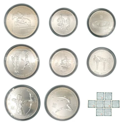 1988 Seoul Olympics 5000 & 10000 Won XXIV Olympiad Korea Silver Coins - 8 Total - Image 1 of 4