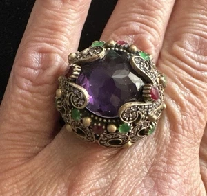 Vintage Amethyst Chunky Victorian Marked 925 Steampunk Skurril 20 Gramm Ring-8 - Bild 1 von 6
