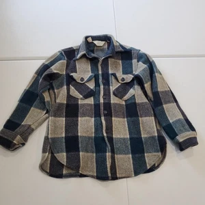 Woolrich Shirt Mens Large Blue Gray Plaid Wool Vintage Made in USA Shacket Heavy - Picture 1 of 10