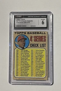 1968 Topps Orlando Cepeda Checklist Card CGC Graded 6 EX/NM Cash Back !! - Picture 1 of 2