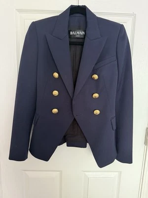 Balmain, NWT $ 2695, Balmain Classic Double-Breasted Blue Blazer, Size 38 France - Image 1 of 4