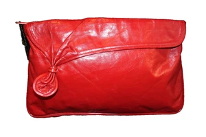 VINTAGE MR. LEATHER LARGE RED LEATHER CLUTCH HANDBAG, ZIPPER CLOSURE, 12” X 8” - Picture 1 of 9