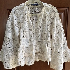 NWT The White Lotus Aqua Crochet Top Ivory Lace Size L Large Bloomingdale’s - Picture 1 of 9
