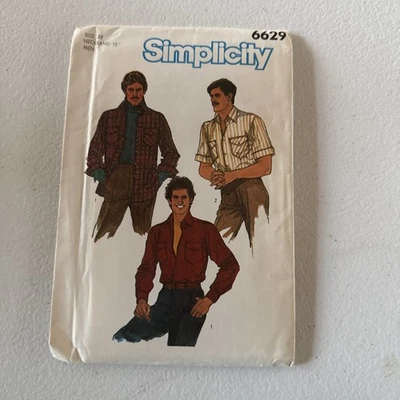 Simplicity 6629 Vintage Mens Shirt Sewing Pattern Size 38 Chest Retro UNCUT FF - Image 1 of 4