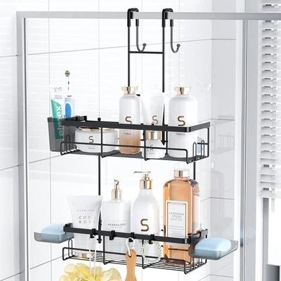 Over the Door Shower Caddy Hanging: Black Rustproof Organizer the - No Drilling - Image 1 of 4
