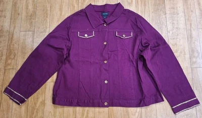 Chaqueta Maxine de fiesta formal con tachuelas de mezclilla de primavera púrpura talla 26 Ashro para mujer Foto 1 de 4