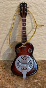 String Instrument Brown Wooden Guitar 2 Tree Ornament 4 inches - Picture 1 of 2