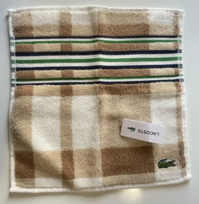 NEW Lacoste Mini Towel Hand Towel Handkerchief 9"X9" Brown Striped 100% Cotton - Image 1 of 4
