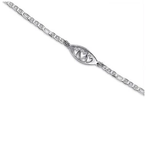 Pulsera de cadena Mariner con etiqueta recortada de tres corazones 6 pulgadas de largo - Imagen 1 de 1
