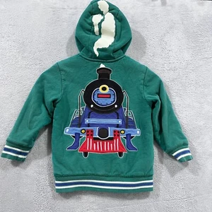 Mini Boden Hoodie Kids 5-6Y Sherpa-Lined Train Graphic Zip-Up Green Warm - Picture 1 of 10