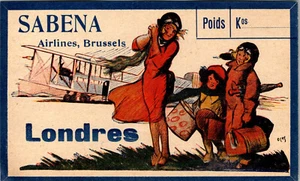 SABENA BELGIUM AIRLINES TO LONDRES / LONDON VERY OLD BAGGAGE LUGGAGE LABEL - Picture 1 of 1