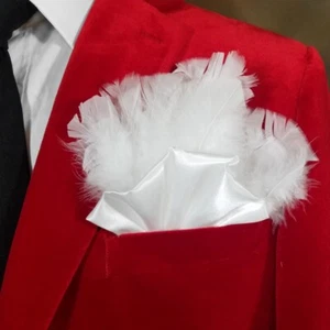 NEW - Men's White Satin Ruffle & Genuine Feather Pocket Square Insert - Picture 1 of 5