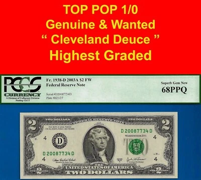 2003A $2 Federal Reserve Note PCGS 68PPQ top pop 1/0 SOLE Finest Fr 1938-D - Image 1 of 4