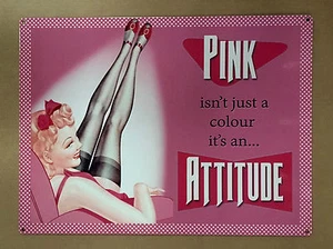 Pink isn't just a colour it's an Attitude - Tin Metal Wall Sign - Picture 1 of 1