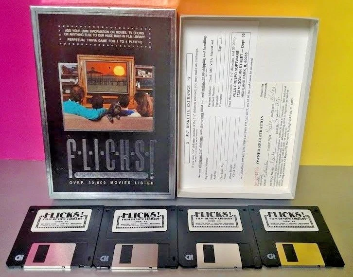 Flicks! Film Review Library PC IBM 3.5" floppy disks + Box 1993 Rare Vintage - Image 1 of 1