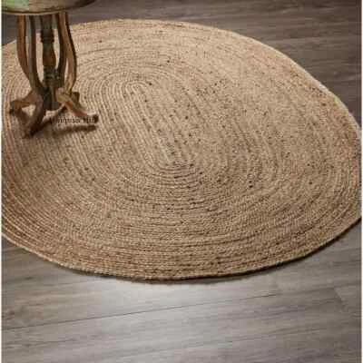Oval Rug Handmade Rustic Look Braided Style Jute Carpet Reversible Runner Rug - Image 1 of 4