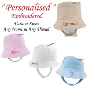 PERSONALISED BABY Bucket Hat Summer White Pink Blue Biscuit NEWBORN to 12 months - Picture 1 of 17