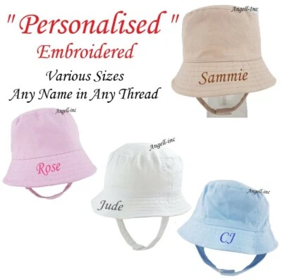 PESCI BABY SUMMER PERSONALISED BABY Bucket Hat Summer White Pink Blue Biscuit NEWBORN to 12 months