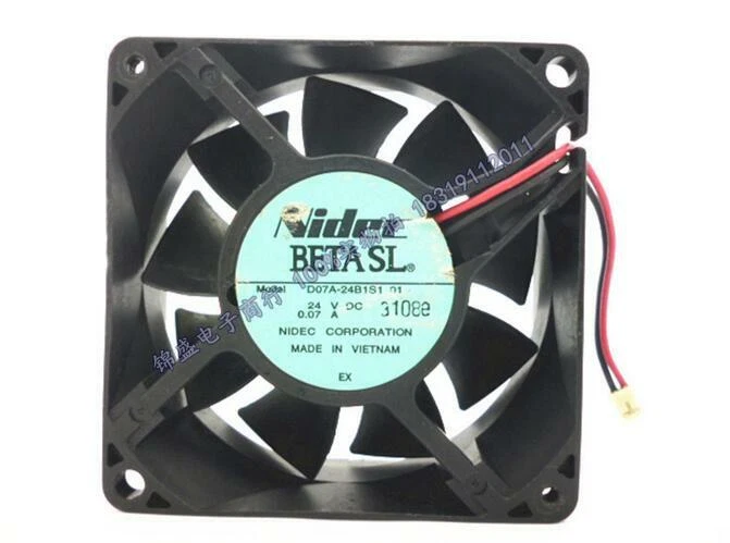 Genuine NIDEC  D07A-24B1S1 01 7025 0.07A 70*70*25MM 24V 2 wire inverter fan - Image 1 of 4