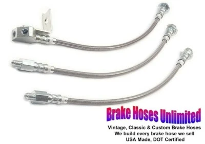 STAINLESS BRAKE HOSE SET Ford Custom, Custom 500, 1965 1966 - Front Drum - Imagem 1 de 2