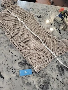 NWT Cupshe Live Life on the Beach Taupe Crochet Long Sleeve Cover Top Women's XL - Picture 1 of 14