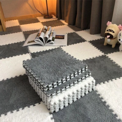 Foam Floor Mats Set 10PCS Shaggy Interlocking Tiles Soft for Kids Room Play Area - image 1 of 4