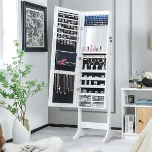Organizador de joyas bloqueable con espejo de longitud completa y ángulos ajustables - blanco - Imagen 1 de 47