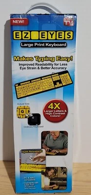 EZ Eyes Large Print Keyboard yellow big 4X larger keys computer letter w/Box - Image 1 of 4