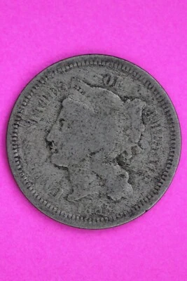 1865 Three 3 Cent Nickel Guaranteed Authentic & Genuine Fast Free Shipping 1305 - Image 1 of 3