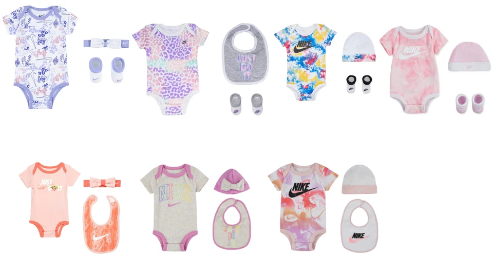 New Nike Baby Girls 3-Piece Set Bodysuit, Bib, Booties Choose Size & Color - Image 1 of 1