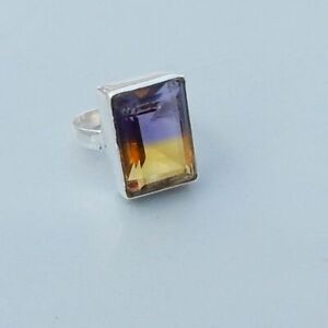 Purple Yellow Ametrine Quartz 925 Sterling Silver Artisan Handmade Gift Ring