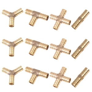 12 PCS Adapter Brass Fitting Barbed Tee Connector Hose Fitting Connect - Picture 1 of 12