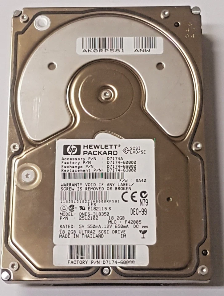 18.2 GB HP DNES-318350 PN 25L2122 7200RPM Ultra2 SCSI 80pin 2MB 3,5" Festplatte - Bild 1 von 1