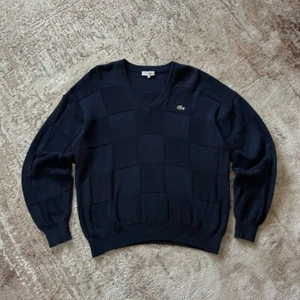 Vintage Lacoste Knit Sweater V-neck Blue Geometric Pattern Mens Size 6 / XL - Picture 1 of 12