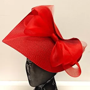 Rojo Grande Paja Fascinador Sombrerería Burlesque Diadema Boda Sombrero Arco - Imagen 1 de 3
