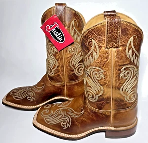 Justin Women’s Llano Brown Cowhide Boots BRL212 Square Toe, Size 8.5 & 9 - Picture 1 of 6