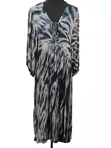 Maxi abito nuovo senza etichette Young Fabulous & Broke piccolo blu tie dye artsy floreale stravagante - Foto 1 di 11