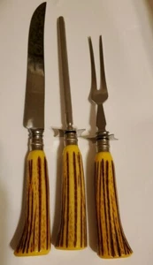 Vintage Englishtown Cutlery Carving Set Bakelite Stag Handle Sheffield England   - Picture 1 of 9