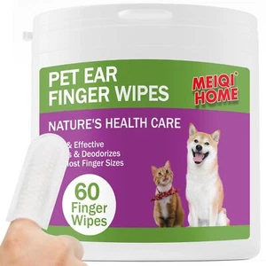 60 Count Dog Ear Wipes Finger,Gently Remove Ear Wax,Debris,Sooths & Deodorizes, - Picture 1 of 6