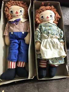 RARE Vintage Raggedy Ann And Andy Dolls 14 Inch Original