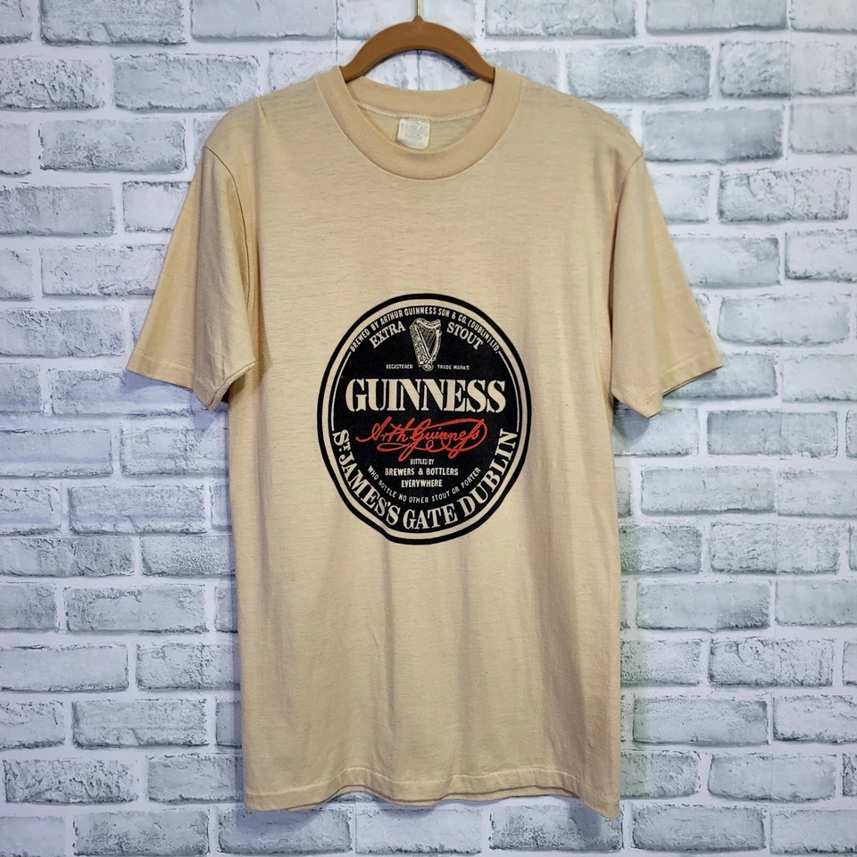 Camiseta de algodão vintage anos 70 anos 80 Guinness Beer ponto único manga curta 50/50 EUA - Imagem 1 de 4