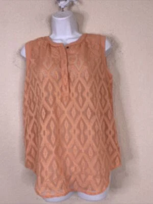 Blusa Vince Camuto Feminina Tamanho S Transparente Pêssego Geométrica Gola Botão Sem Mangas - Imagem 1 de 4