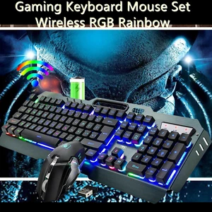 Rechargeable Keyboard and Mouse Wireless With Unique Bracket Design Rainbow RGB - Picture 1 of 25