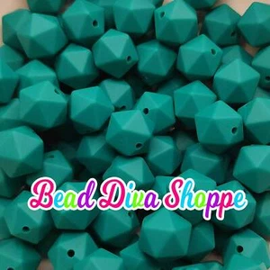 Set of 10 - 14mm - DARK TURQUOISE HEX - Silicone Beads - for DIY and Jewelry Mak - Picture 1 of 1