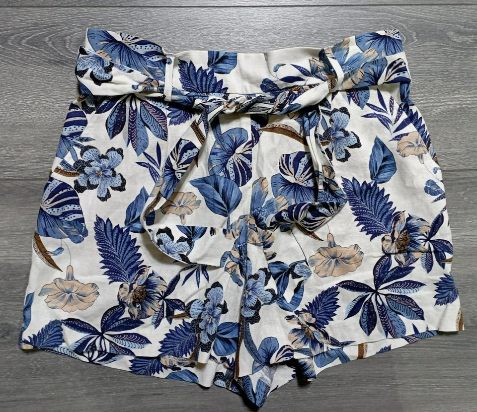 Pantalones Cortos de Verano Dalia Adulto Mujer Medianos Floral Corbata Frontal Mezcla de Lino Foto 1 de 4